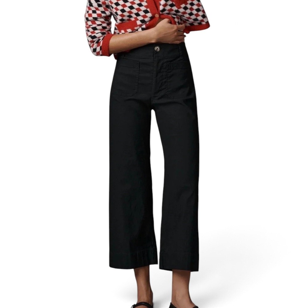 Maeve Colette High-Rise Wide-Leg Pants Womens 27 Black Magic Fabric Cropped